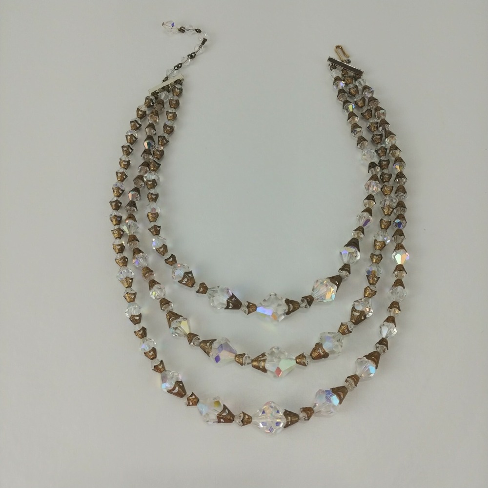 Vintage Clear Crystal 3 Strand Choker Graduated Faceted Art Deco